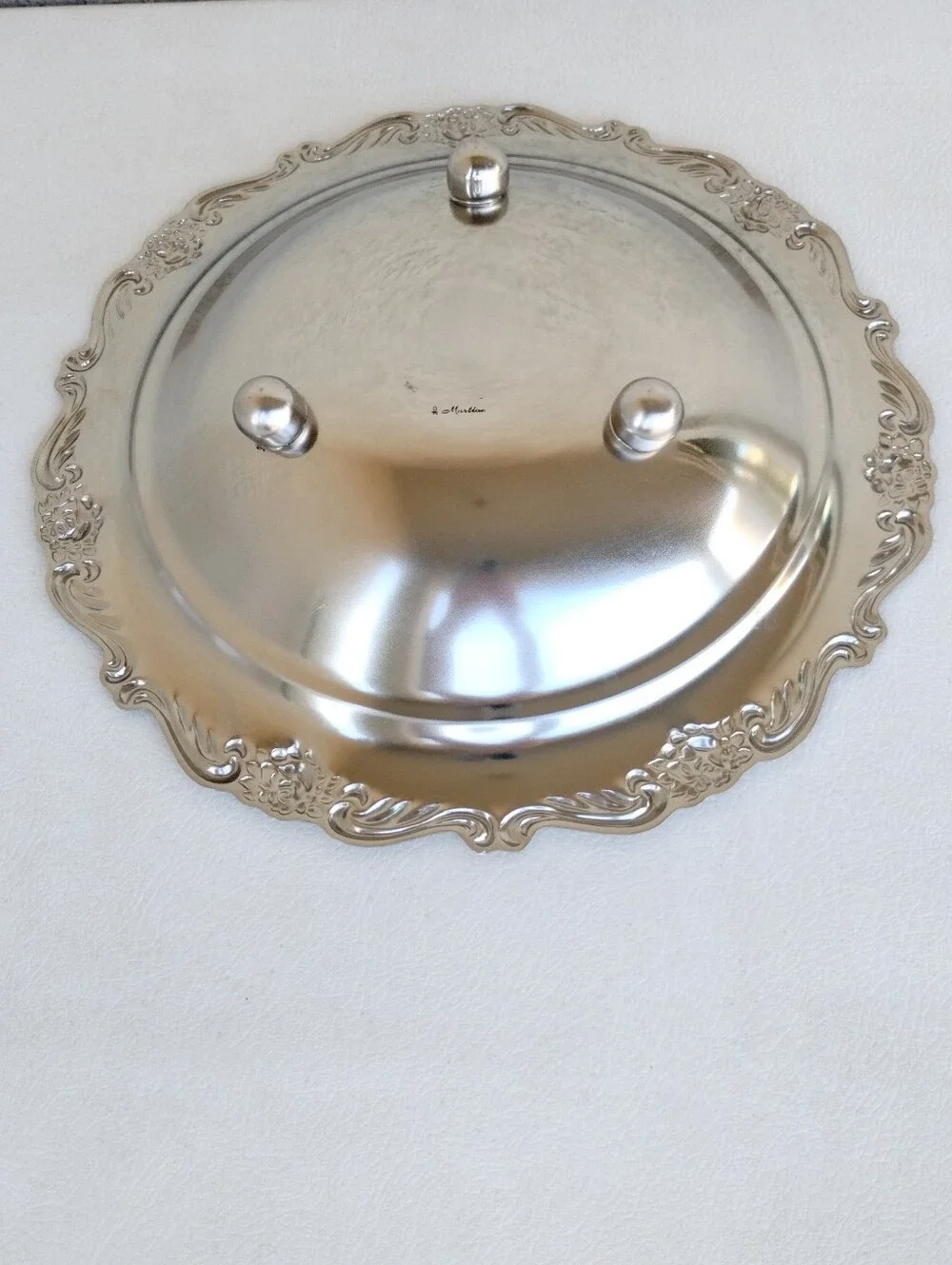 Vintage Martian Japan Stainless Steel Serving Bowl Baroque Floral Scalloped Dish